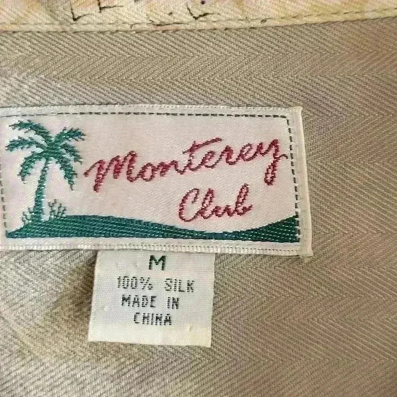 Monterey Club Hawaiian Silk Shirt Men Size M Button Up Short Sleeve Light Green - Picture 8 of 10
